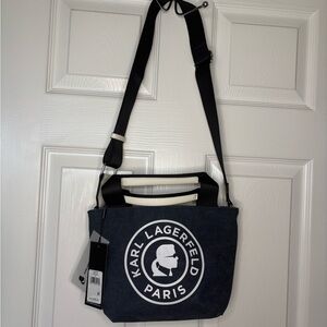 Karl Lagerfeld Navy, White and Black Logo Crossbody Tote